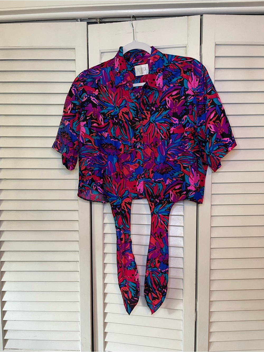 Vintage Sellecca Silks Tie Crop Top 100% Silk Shirt